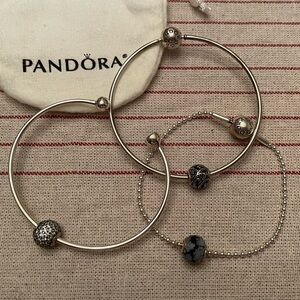 Lot of Pandora ESSENCE Sterling Silver Bracelets and Charms 6 Pieces